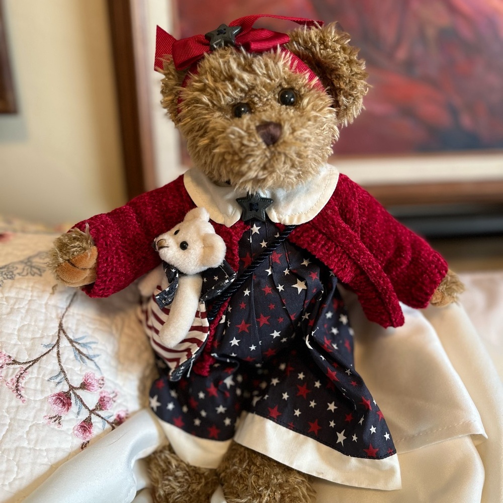 Adorable Teddy Bear with Red Sweater and Starry Dress